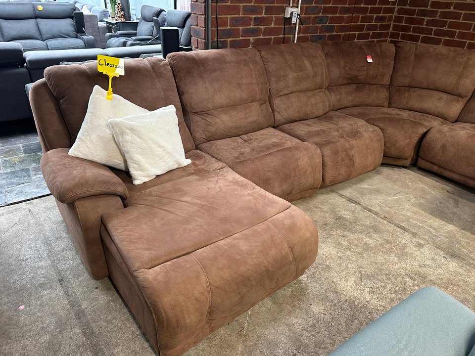 Huge Brown Sofa Bed Lounge with Manual Recliners photo 2