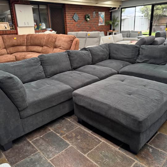 Large Dark Grey Modular Sofa with Ottoman