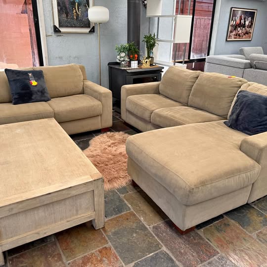 Beige Sofa Set with Matching Ottoman