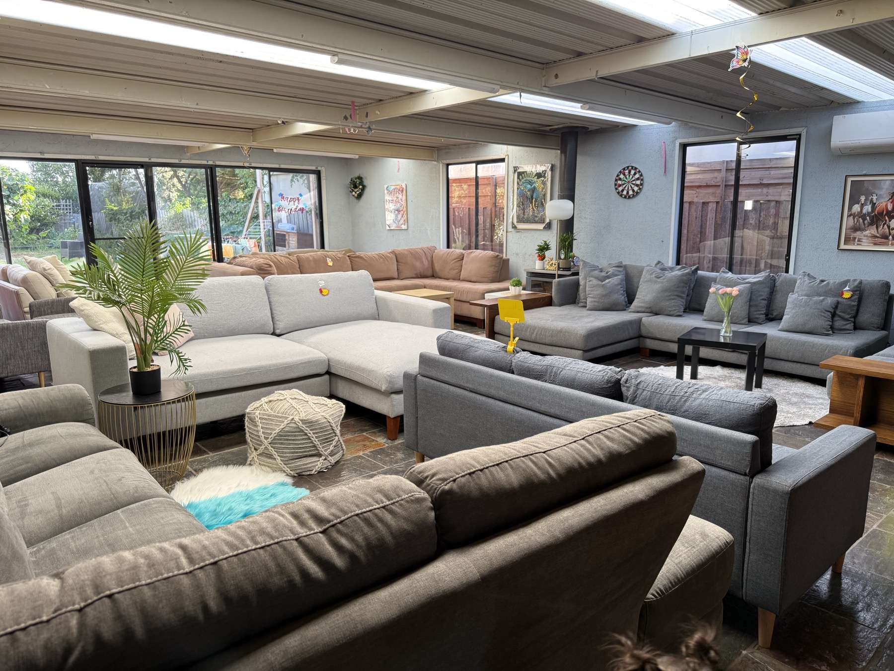 Current sofas displayed inside the Melbourne Used Sofas showroom