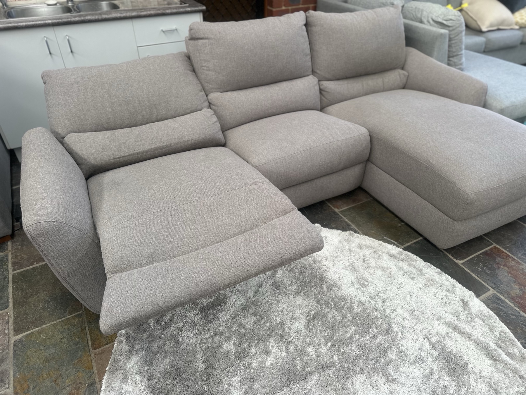 Professionally Cleaned Greige Electric Recliner Sofa with Chaise | Free Delivery*