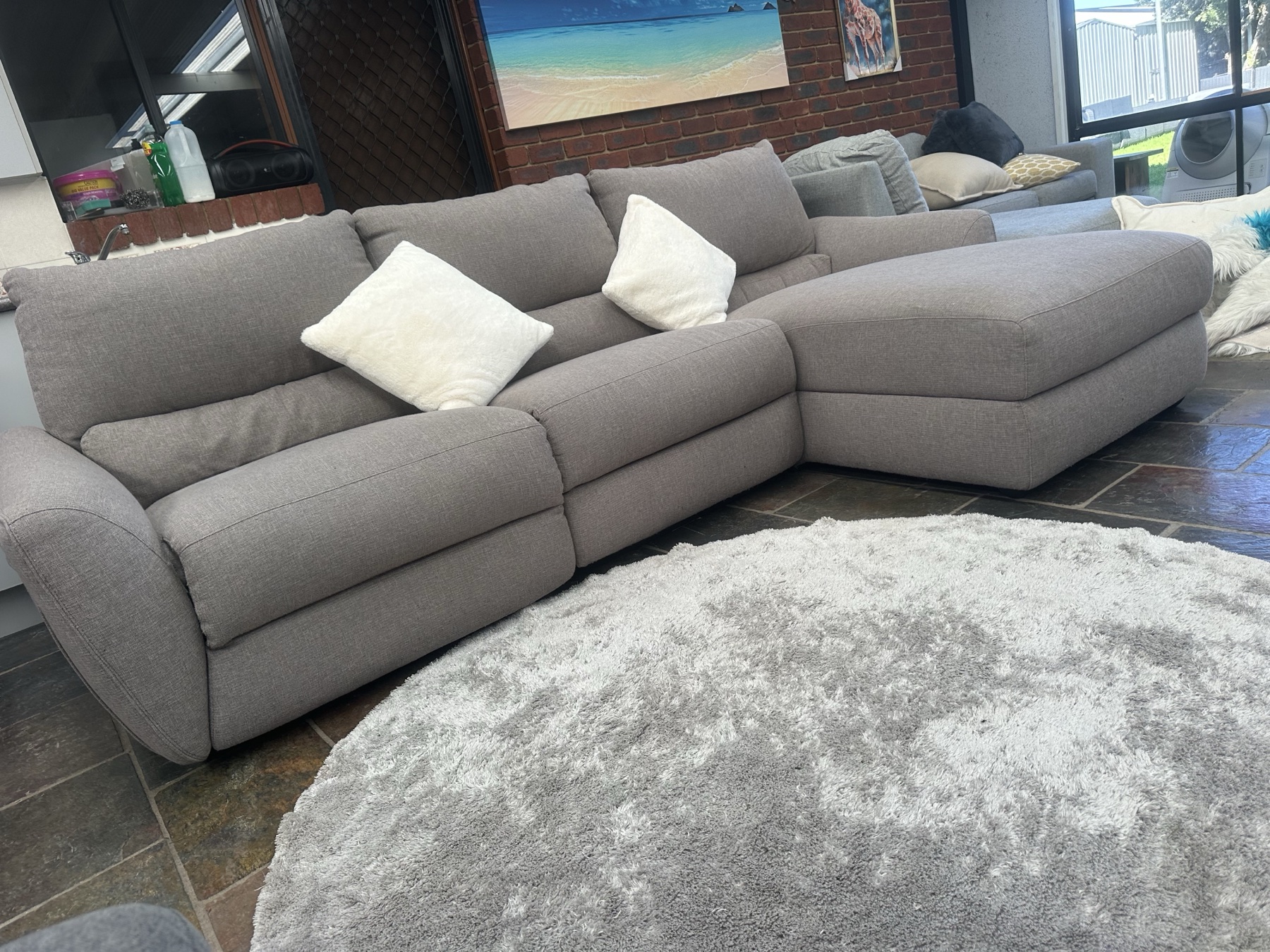 Professionally Cleaned Greige Electric Recliner Sofa with Chaise | Free Delivery* photo 4